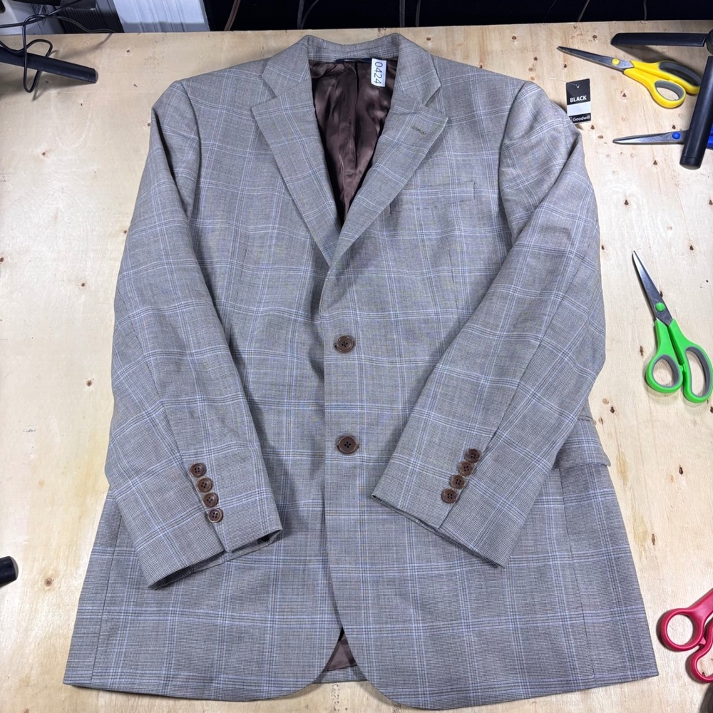 Brooks Brothers 346 Mens 41R Regent Fit Wool Glen Plaid Blazer Tan Blue